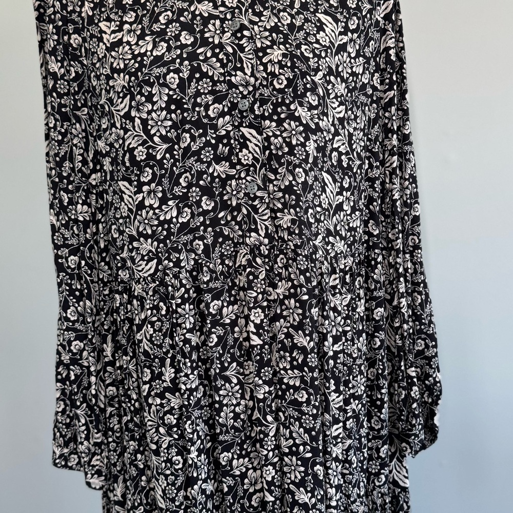 J.CREW Hadid shirt dress in a black and white bouquet print sz L - Picture 12 of 15